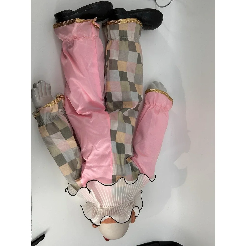 Vintage 80s Dynasty Porcelain Clown Doll‎ Pink with Sage Checkers